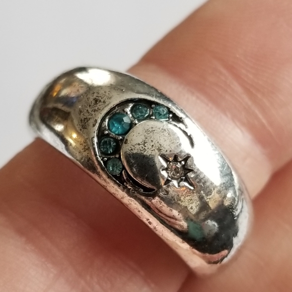 Relisted Mystical moon ring - crescent and star antiqued silver tone blue size 7 - Picture 10 of 13